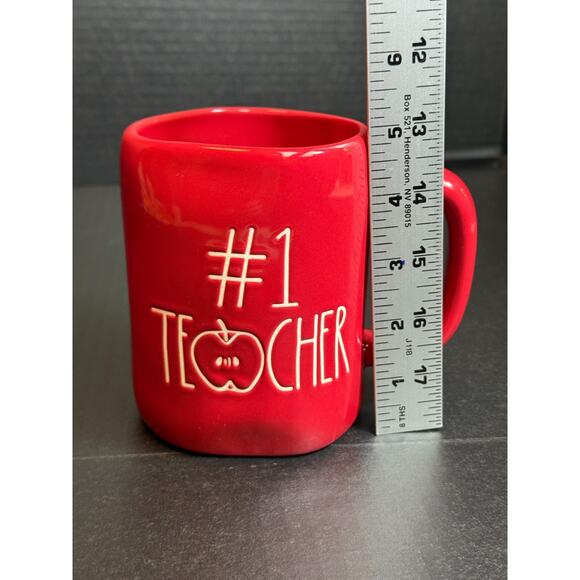 Rae Dunn #1 TEACHER Red Mug With Apple Detail - Picture 4 of 10